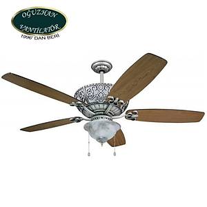 O�uzhan - Efes Antik F�r�alanm�� Nikel - 152 Cm. Beyaz �ukur Tabak Ayd�nlatmal� Tavan Vantilat�r�