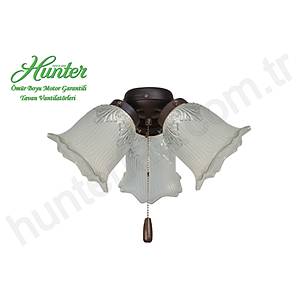 O�uzhan - Yar� Buzlu �i�ek Desenli Zil Caml� 3l� �a�da� Bronz Ayd�nlatma