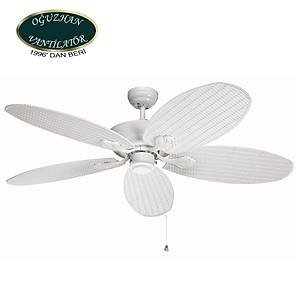 O�uzhan - The Outdoor Series Beyaz - 132 Cm. Plastik Has�r �rme Desen Kanatl� D�� Mekan Tavan Vantilat�r�