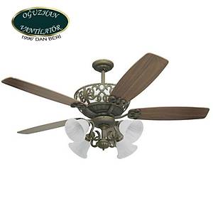 O�uzhan - Efes Antik Ya�l� Bronz - 152 Cm. Beyaz Zil Cam 4'l� Ayd�nlatmal� Tavan Vantilat�r�