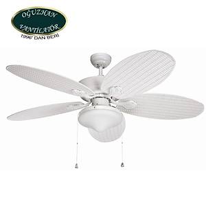 O�uzhan - The Outdoor Series Beyaz - 132 Cm. Beyaz D�� Mekan Cam Ayd�nlatmal� D�� Mekan Tavan Vantilat�r�