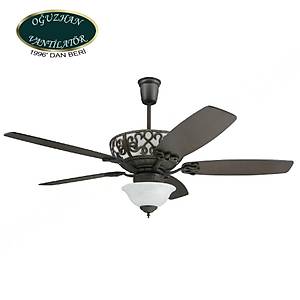 O�uzhan - Efes Antik Ya�l� Bronz - 152 Cm. Beyaz �ukur Tabak Alt Ayd�nlatmal� Tavan Vantilat�r�