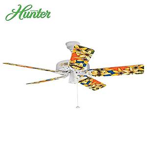 Hunter - Classic Original Beyaz - 132 Cm. G�n �i�e�i Desenli Kanatl� D�� Mekan - Nemli Mekan Tavan Vantilat�r�