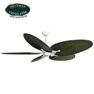 O�uzhan - The Outdoor Series Beyaz - 132 Cm. Ye�il Plastik Palmiye Kanatl� D�� Mekan Tavan Vantilat�r�