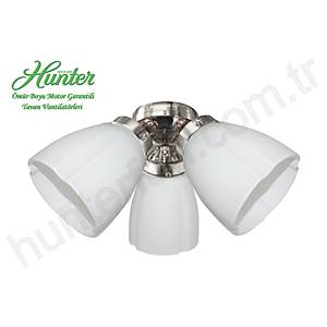 O�uzhan - D�z Beyaz Yivli Dekor Cam F�r�alanm�� Nikel 3l� Ayd�nlatma