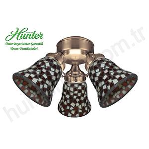 Hunter - 3 l� Antik Pirin� G�vdeli - Renkli Vitray Caml� Ayd�nlatma