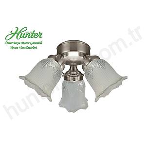 Hunter - 3l� F�r�alanm�� Nikel G�vde Renkli - Yar� Buzlu �i�ek Desenli Zil Cam Ayd�nlatma