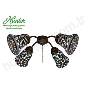 Fanimation - Vitray Desenli Zil Caml� 4l� �a�da� Bronz Ayd�nlatma