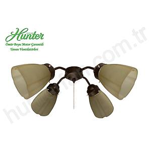 Fanimation - Buzlu Kehribar Yivli Dekor Caml� 4l� �a�da� Bronz Ayd�nlatma