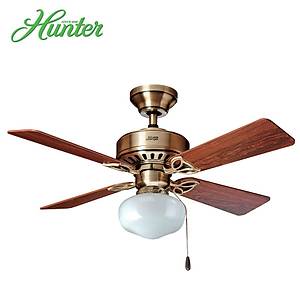 Hunter - Bayport Antik Pirin� - 107 Cm. Beyaz K�re Cam Ayd�nlatmal� Tavan Vantilat�r�