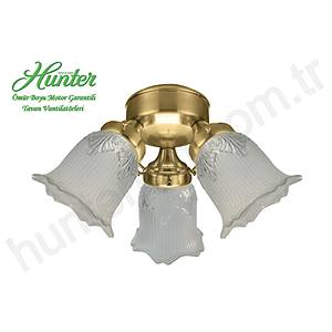 Hunter - 3 l� Parlak Pirin� G�vde Renkli - Yar� Buzlu �i�ek Desenli Zil Cam Ayd�nlatma