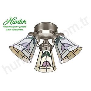 Hunter - 3 l� F�r�alanm�� Nikel G�vde Renkli - G�l Desenli Vitray Cam Ayd�nlatma