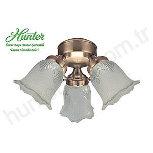 Hunter - 3 l� Antik Pirin� G�vde Renkli - Yar� Buzlu �i�ek Desenli Zil Cam Ayd�nlatma