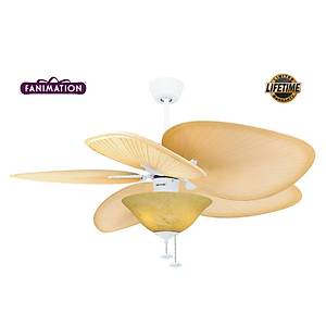 Fanimation - Islander Mat Beyaz - 132 Cm. Palmiye Kanatl� Kehribar Girdap Desen Ayd�nlatmal� Tavan Vantilat�r�