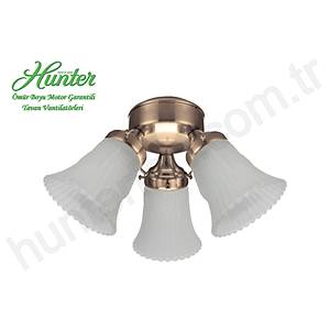 Hunter - 3 l� Antik Pirin� G�vdeli - Beyaz Buzlu Yaprak Caml� Ayd�nlatma