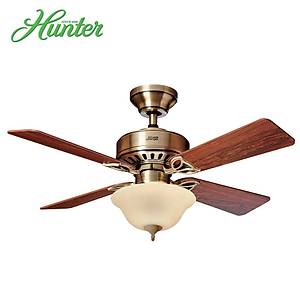 Hunter - Bayport Antik Pirin� - 107 Cm. Kehribar �ukur Tabak Ayd�nlatmal� Tavan Vantilat�r�