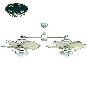 O�uzhan - Twin Star F�r�alanm�� Nikel - 76 Cm. �ift Vantilat�rl� - Ayd�nlatmal� Tavan Vantilat�r�