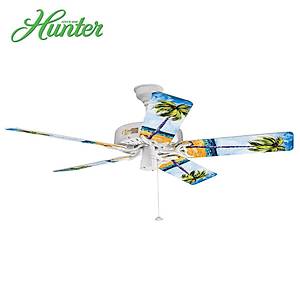 Hunter - Classic Original Beyaz - 132 Cm. B�y�l� Palmiye Desenli Kanatl� D�� Mekan - Nemli Mekan Tavan Vantilat�r�