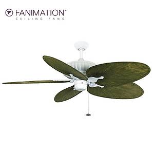 Fanimation - Belleria Mat Beyaz - 137 Cm. Ye�il Renkli Plastik Palmiye Kanatl� D�� Mekan Tavan Vantilat�r�