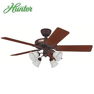 Hunter - Classic Original �a�da� Bronz - 132 Cm. 4 l� Beyaz Buzlu Cam Ayd�nlatmal� D�� Mekan - Nemli Mekan Tavan Vantilat�r�