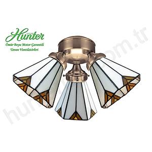 Hunter - 3 l� Antik Pirin� G�vdeli - ��gen Desenli Vitray Caml� Ayd�nlatma