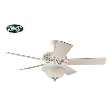 Hunter - Original Beyaz - 132 Cm. Mermer Desenli ukur Tabak Cam Aydnlatmal D Mekan - Nemli Mekan Tavan Vantilatr