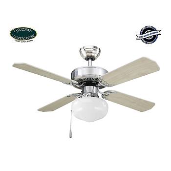 Ouzhan - Builder Series Fralanm Nikel - 107 Cm. Beyaz Kre Cam Aydnlatmal Tavan Vantilatr