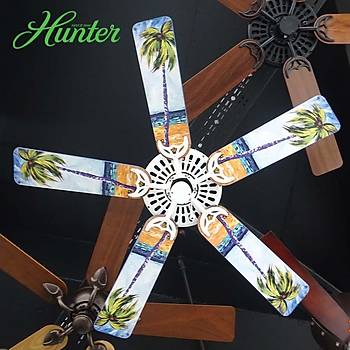 Hunter - Classic Original Beyaz - 132 Cm. Büyülü Palmiye Desenli Kanatlı Dış Mekan - Nemli Mekan Tavan Vantilatörü