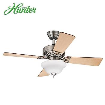 Hunter - Bayport Fralanm Nikel - 107 Cm. Beyaz ukur Tabak Aydnlatmal Tavan Vantilatr