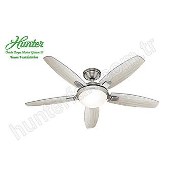 Hunter - Contempo Fralanm Nikel - 132 Cm. Beyaz Buzlu Cam Aydnlatmal Tavan Vantilatr