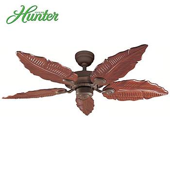 Hunter - Outdoor Elements II Eskitme Kiremit - 137 Cm. Som Tahta Yaprak ekilli Kanatl D Mekan Tavan Vantilatr