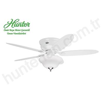 Hunter - Low Profile Beyaz - Alak Tavanlar in - 112/132 Cm. Buzlu Cam ukur Tabak Aydnlatmal Tavan Vantilatr