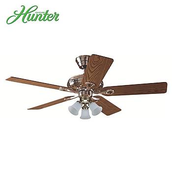 Hunter - Savoy Parlak Krom - 132 Cm. 3'l Zil Cam Aydnlatmal Tavan Vantilatr