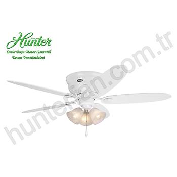 Hunter - Low Profile Beyaz - Alak Tavanlar in - 112/132 Cm. l Beyaz Aydnlatmal Tavan Vantilatr