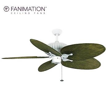 Fanimation - Belleria Mat Beyaz - 132 Cm. Yeşil Renkli Plastik Palmiye Kanatlı Dış Mekan Tavan Vantilatörü