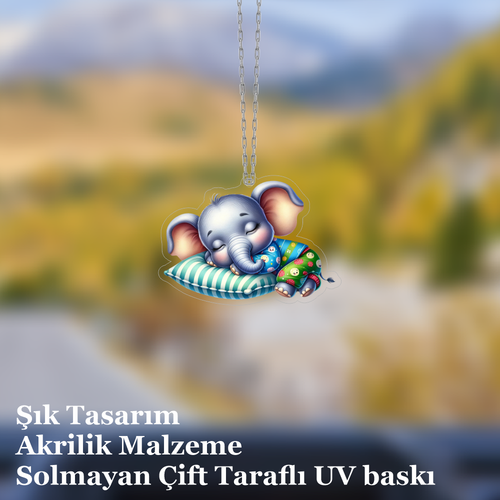 Araba Ayna S�s� Bebek Fil, Pleksi Malzeme, UV Bask�l�