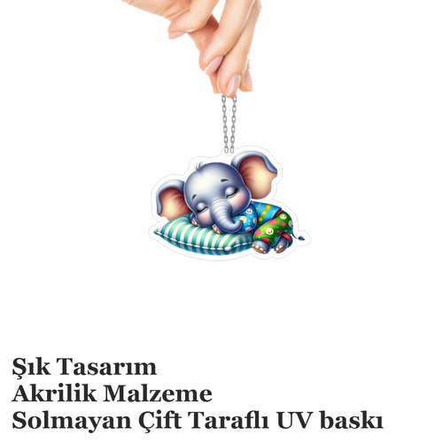 Araba Ayna S�s� Bebek Fil, Pleksi Malzeme, UV Bask�l�