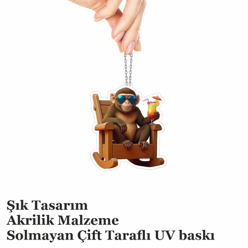 Araba Ayna S�s�, Araba S�s�, �anta Aksesuar� Keyifli Maymun, Pleksi Malzeme, UV Bask�l�