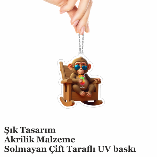 Araba Ayna S�s�, Araba S�s�, �anta Aksesuar� Keyifli Maymun-2, Pleksi Malzeme, UV Bask�l�