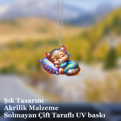 Araba Ayna S�s� Bebek Kedi, Pleksi Malzeme, UV Bask�l�