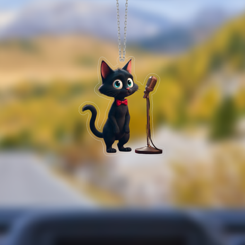 Araba Ayna S�s� �ark�c� Kedi, Pleksi Malzeme, UV Bask�l�