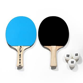 Table Tennis Set 101 - Mavil & Siyah (2 Raket + 3 Top)