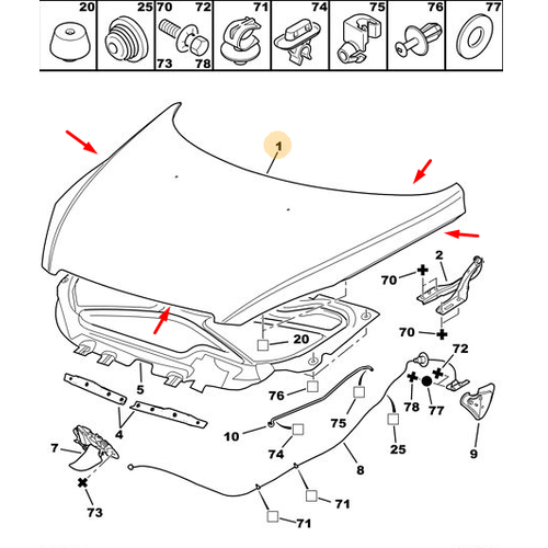 ORJNAL MOTOR KAPUT  307 ESK KASA 2001-2005 7901J0