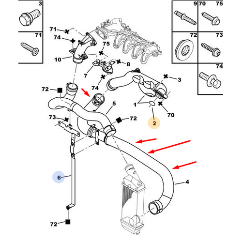 ORJNAL 307 EANJR HORTUMU - INTERCOOLER ALTINDAN TURBO HAVA DNLENDRC GDEN HORTUM 0382AZ