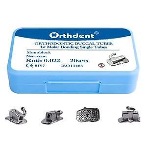 Orthdent Orthodontic Buccal Tubes 1st Molar Bonding Single Tubes Roth 0.022 4 L� 20 Set