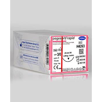Dosan Pegesorb Rapid 3/0 26mm 3/8 Ters Keskin 75cm PGA Emilebilir Stur H4263