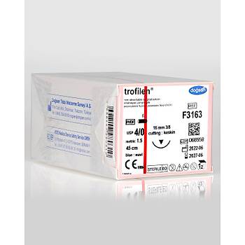 Dosan Trofilen 4/0 16mm 3/8 Ters Keskin 45cm PVDF Emilemeyen Stur F3163