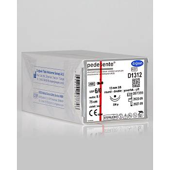 Dosan Pedesente 6/0 13mm 3/8 Yuvarlak ift ne 75cm PDO Emilebilir Stur D1312