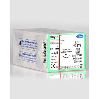 Dosan Daylon 4/0 16mm 3/8 Ters Keskin 75cm PA Emilemeyen Stur Y3173