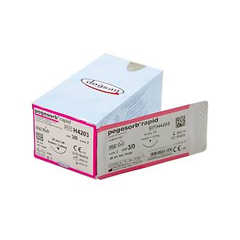 Dosan Pegesorb Rapid 3/0 20mm 3/8 Ters Keskin 45cm PGA Emilebilir Stur H4203